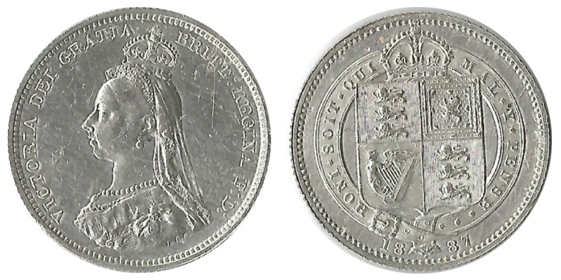  Grossbritannien 1 Schilling  1887 FM-Frankfurt  Feingewicht: 5,23g Silber sehr schön   