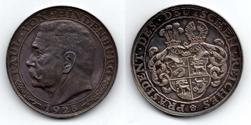  Silbermedaille  1928 Paul von Hindenburg    FM-Frankfurt   Feingewicht: 22,41g  Silber   ss/vz   