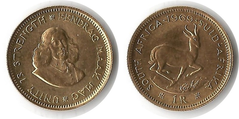 Süd Afrika MM-Frankfurt Feingewicht: 3,66g Gold 1 Rand 1969 vorzüglich