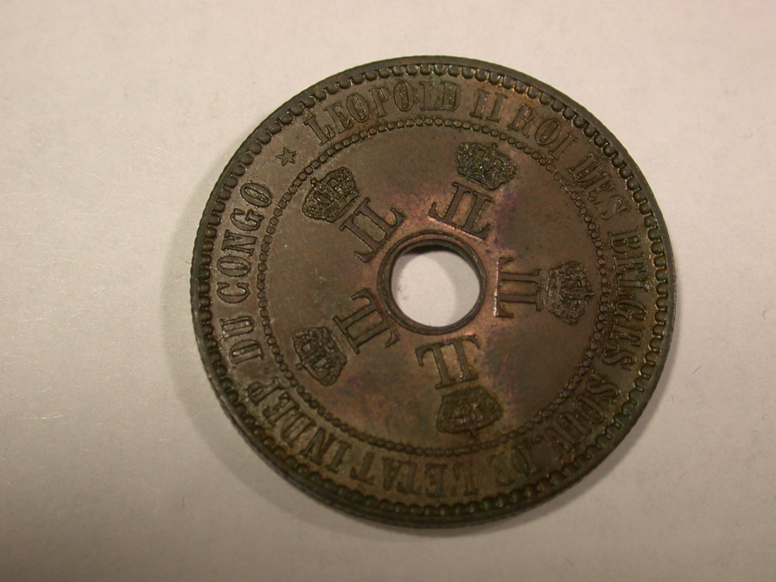  B03 Zaire Belgisch-Kongo 5 Cent. 1894 in vz-st/f.st fleckig  Orginalbilder   