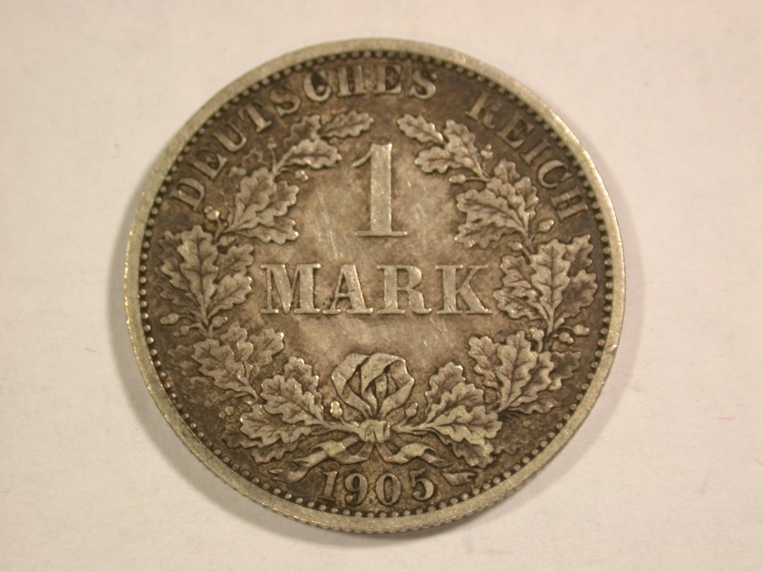  B07 KR 1 Mark 1905 A in ss-vz hübsche Patina  Silber   Originalbilder   
