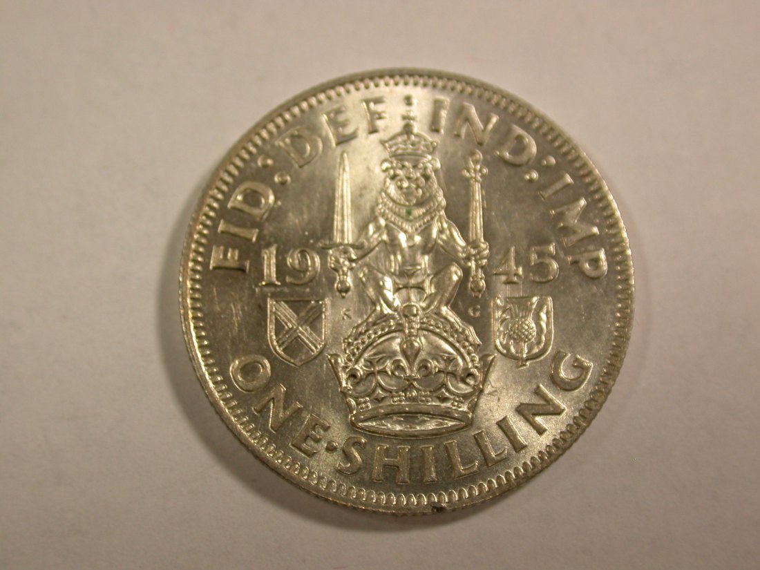  B08 Großbritannien 1 Shilling 1945 in f.st/ST  Silber  Originalbilder   