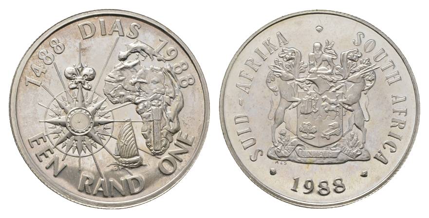  Schifffahrtsmünze; South Africa 1 Rand 1988; AG, 15,08 g, Ø 32,5 mm   