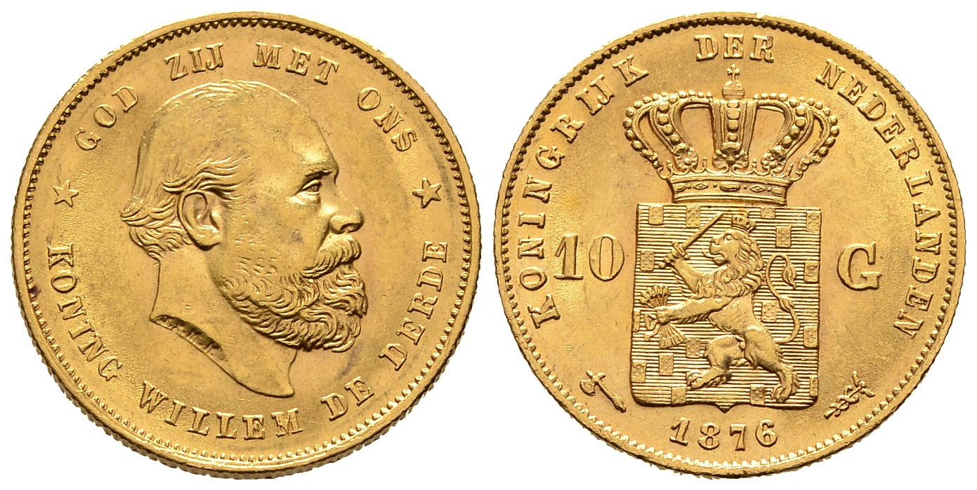 PEUS 7778 Niederlande 6,06 g Feingold. Wilhelm III. (1849 - 1890) 10 Gulden GOLD 1876 Utrecht Vorzüglich +