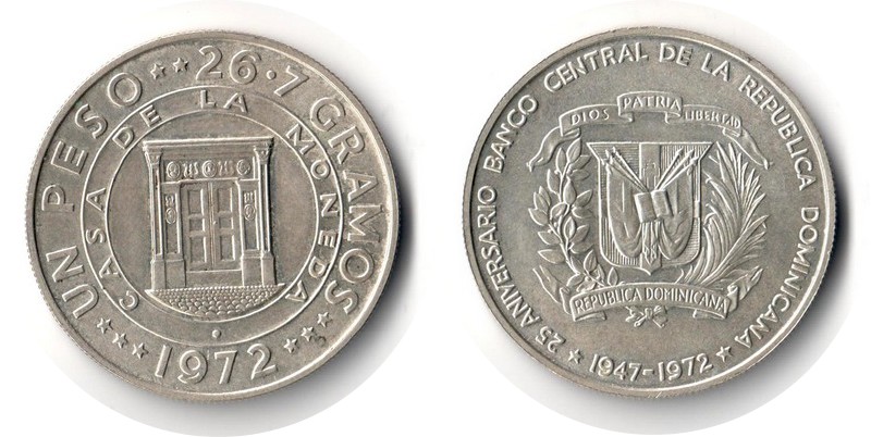  Dominikanische Republik 1 Peso  1972  FM-Frankfurt  Feingewicht: 24,03g Silber vorzüglich   