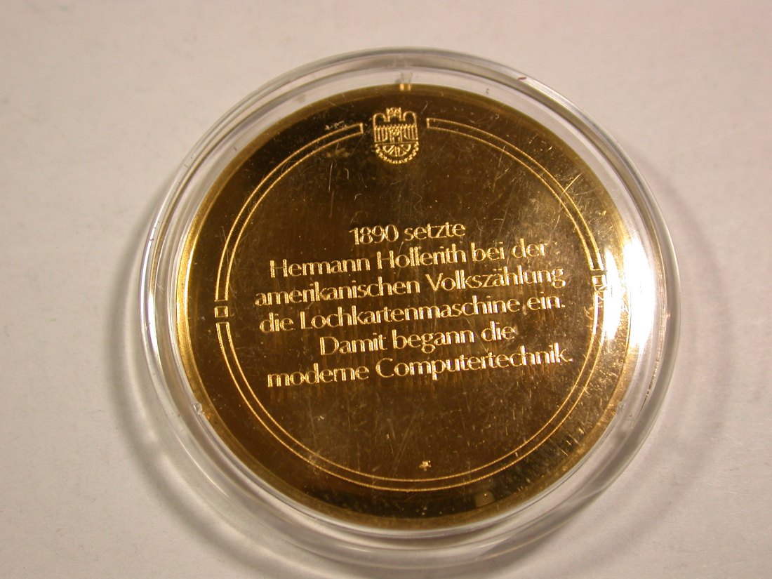  B09 Medaille Lochkartenmaschine Silber mit Hartvergoldung sehr dekorativ Originalbilder   