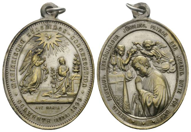  Medaille 1899, tragbar, versilberte Bronze; H 50 x B 36 mm, 24,66 g   