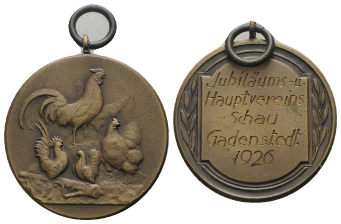  Geflügelverein, tragbare Bronzemedaille 1926; Ø 33,5 mm, 16,77 g   