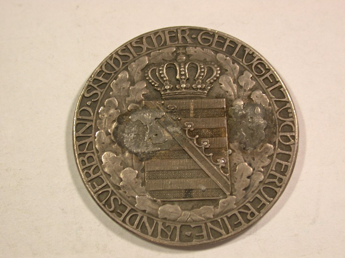  B60 Sachsen Friedrich August König Geflügelzucht Silber 42mm 28,3 Grmm  Originalbilder   