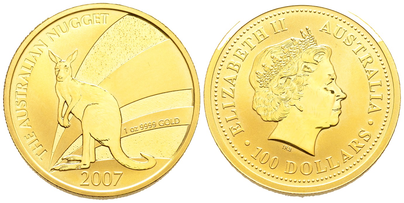 PEUS 7855 Australien 31,1 g Feingold. Känguru 100 Dollars GOLD Unze 2007 Impaired Proof / Vz + aus PP