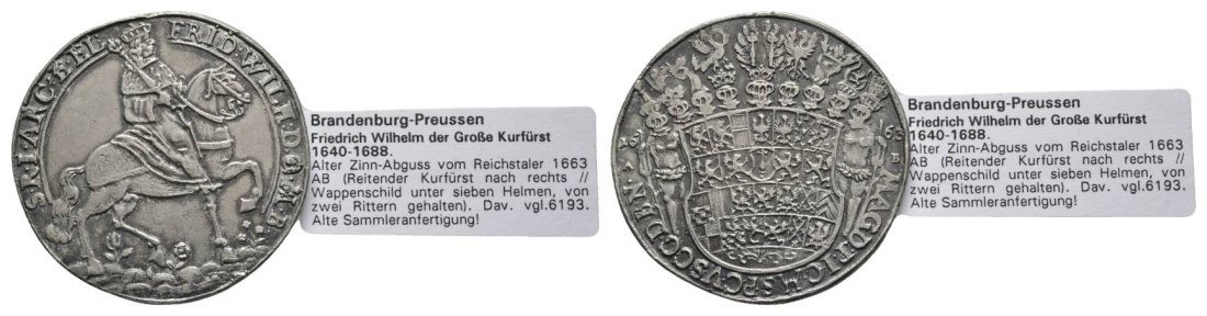  Brandenburg-Preußen, alter Zinnabguß vom Reichstaler 1663 -Fälschung-   