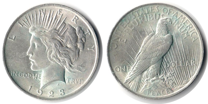  USA  1 Dollar(Peace Dollar) 1923  FM-Frankfurt Feingewicht: 24,06g Silber sehr schön   