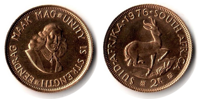 Süd Afrika MM-Frankfurt Feingewicht: 7,32g Gold 2 Rand 1976 vorzüglich