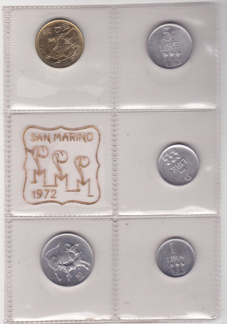  San Marino, Kursmünzensatz 1972, 1-20 Lire   