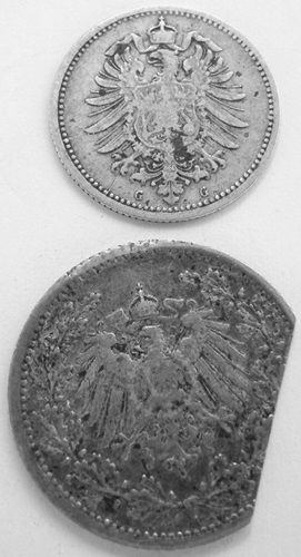  20 Pf 1874 G und 1/2 Mark 1914 A beschnitten   