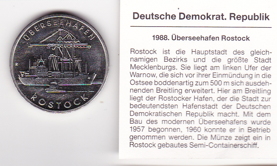  DDR, 5 Mark 1988, Überseehafen Rostock, stempelglanz   