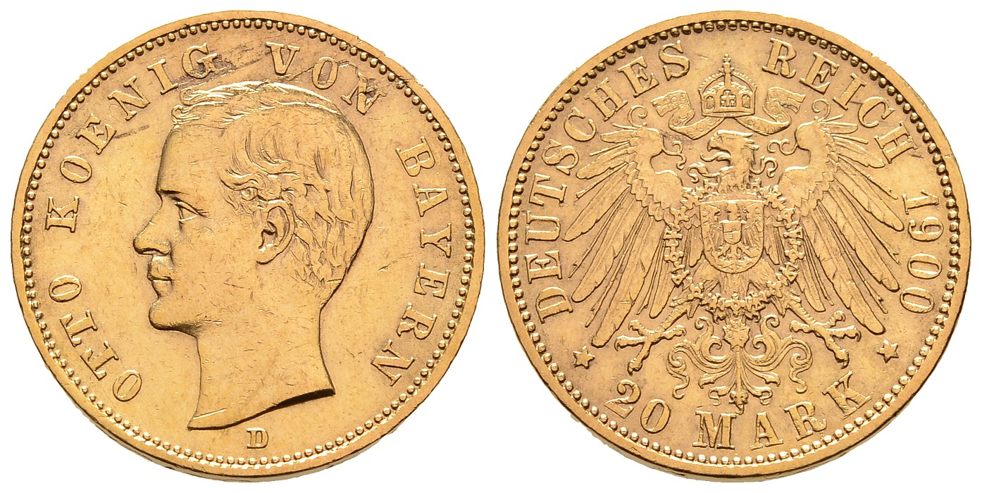 PEUS 8027 Bayern 7,17 g Feingold. Otto (1886 - 1913) 20 Mark GOLD 1900 D Kratzer, sehr schön