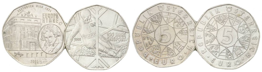  Österreich, 2 Gedenkmünzen, 5 Euro 2005   