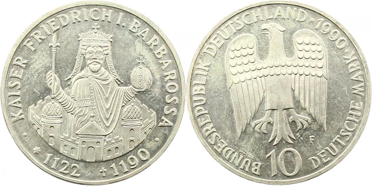  7951 10 Mark 1990 F   Barbarossa  9,69 Gramm Silber fein  vorzüglich   