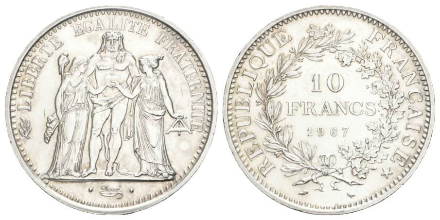  Frankreich; 10 Francs 1967; Ag 25,03g   