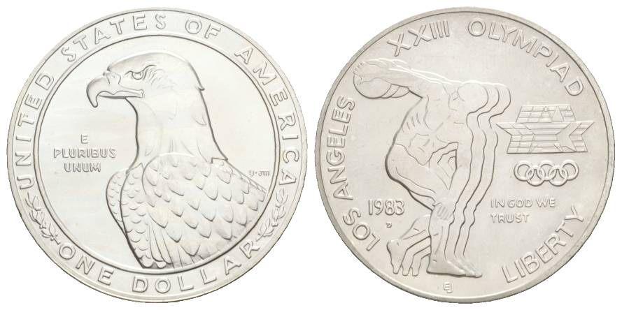  USA, 1 Dollar 1983 Olympische Spiele, Ag   