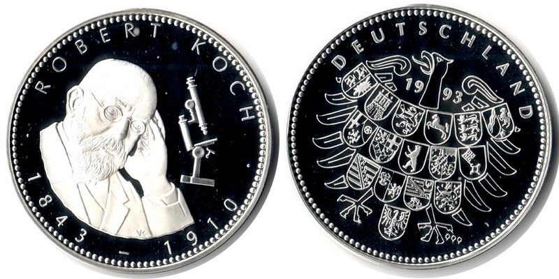  Deutschland Medaille 1993 FM-Frankfurt Feingewicht: ca.20g Silber PP  Robert Koch   