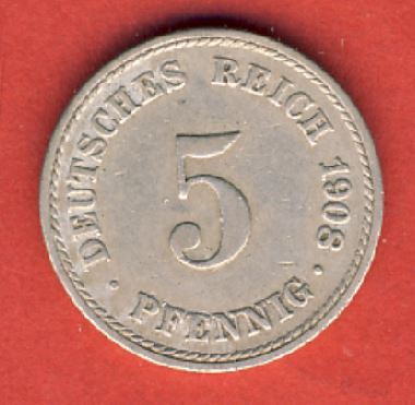  Kaiserreich 5 Pfennig 1908 A   