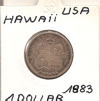  Hawaii 1/4 Dollar 1883 KM # 5 SELTEN Silber   