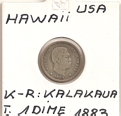  Hawaii 1 Dime  1883 KM # 3 SELTEN Silber   