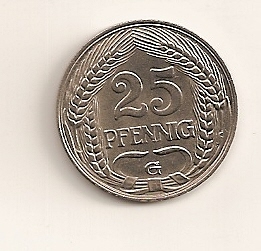  25 Pfennig 1909 G  Deutsches Reich - Jäger Nr. 18 ERHALTUNG st   