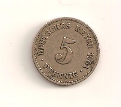  5 Pfennig 1901 G Deutsches Reich ss+   