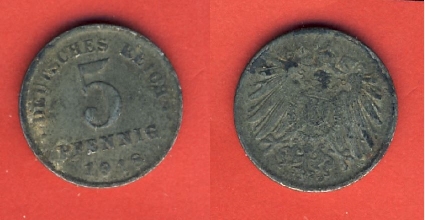  Kaiserreich 5 Pfennig 1918 D Eisen   