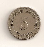  5 Pfennig 1908 G Deutsches Reich ss/vz   