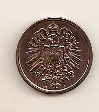  2 Pfennig 1875 G Deutsches Reich prf/st Zaponlack   