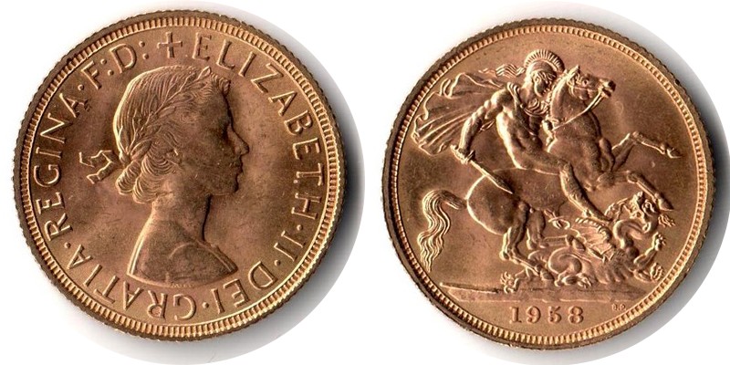 Grossbritannien MM-Frankfurt Feingewicht: 7,32g Gold Sovereign 1958 vorzüglich