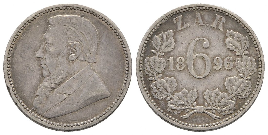 PEUS 8213 Südafrika  6 Pence 1896 ZAR Sehr schön