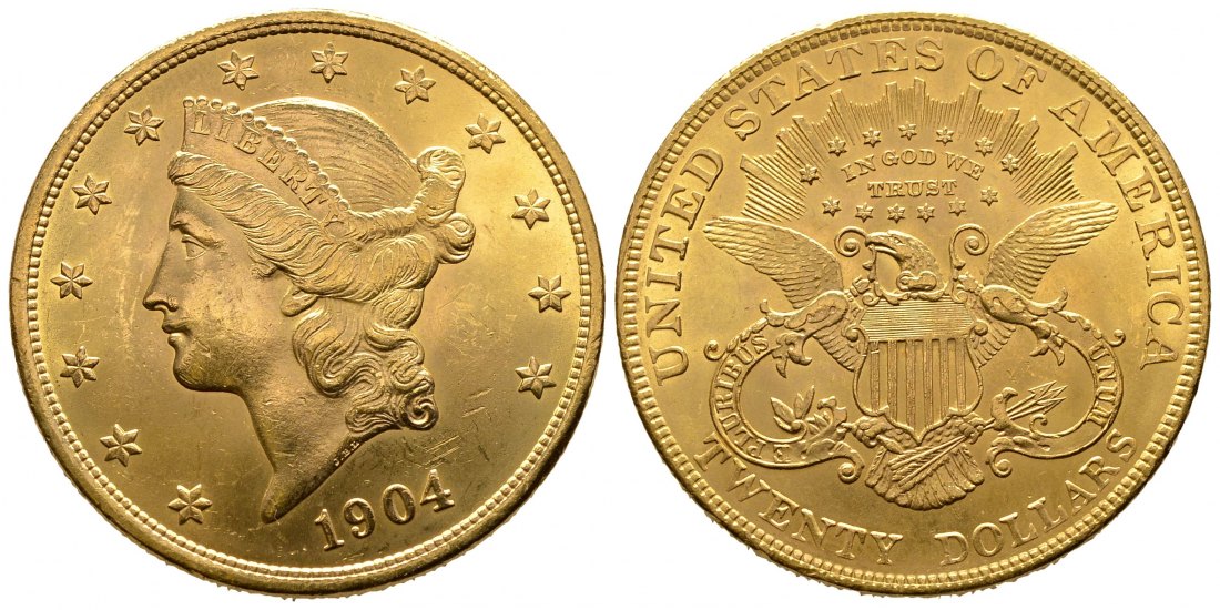 PEUS 8238 USA 30,1 g Feingold. Coronet Head 20 Dollars GOLD 1904 Fast Vorzüglich