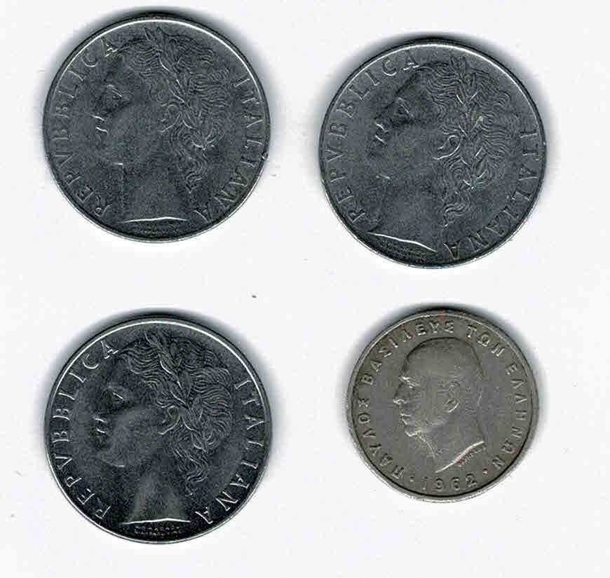  Italien, 3 x 100 Lire, 1956 r (Rar), 1957 r 1973 r. + Griechenland 1962 2 Apaxmai   
