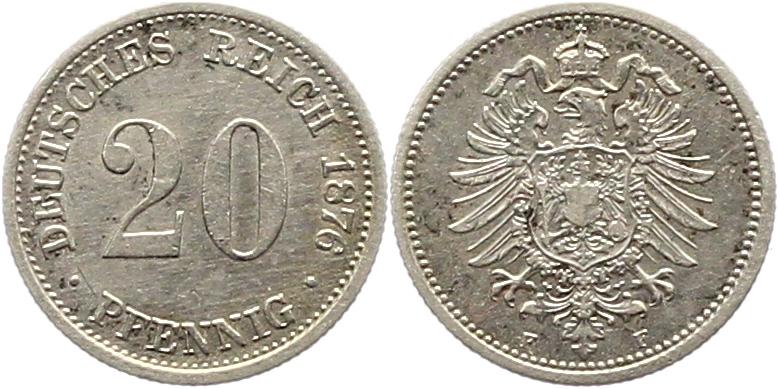  8307 Kaiserreich 20 Pfennig Silber 1876 F   