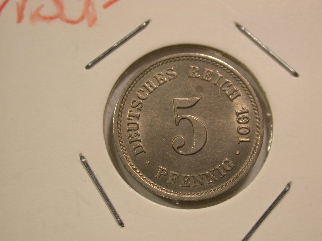  B47 KR  5 Pfennig 1901 G in f.st/st Erhaltungsrarität!!  Originalbilder   