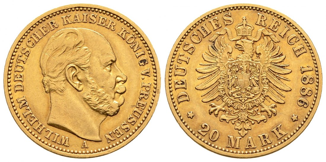 PEUS 8410 Preußen 7,17 g Feingold. Wilhelm I. (1861 - 1888) 20 Mark GOLD 1886 A Berlin Sehr schön