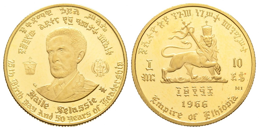 PEUS 8421 Äthiopien / Ethiopia 3,6 g Feingold. Haile Selassie I. 10 Dollars GOLD EE 1958(1966) Impaired Proof / Vz + aus PP