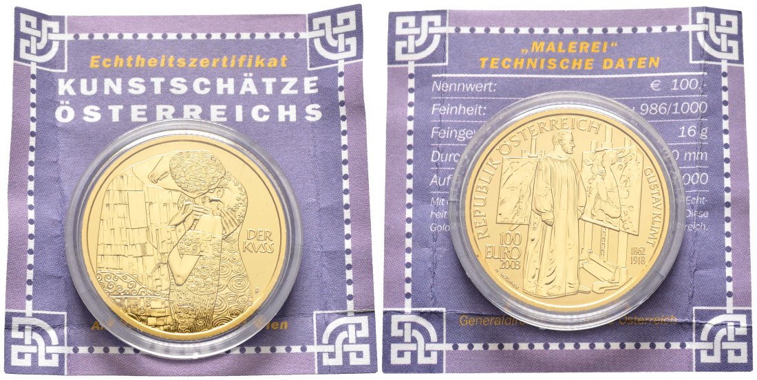 PEUS 8507 Österreich 16 g Feingold. Kunstschätze - Malerei incl. Zertifikat 100 Euro GOLD 2003 Stempelglanz (Kapsel)