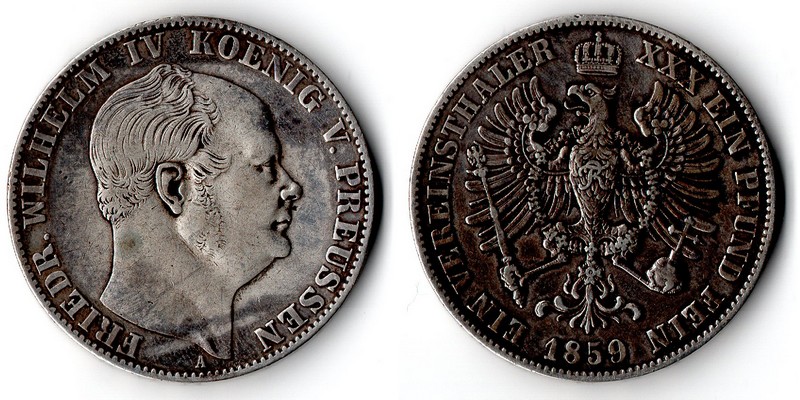  Preussen  Vereinstaler 1859 A FM-Frankfurt Feingewicht: 16,65g Silber sehr schön   