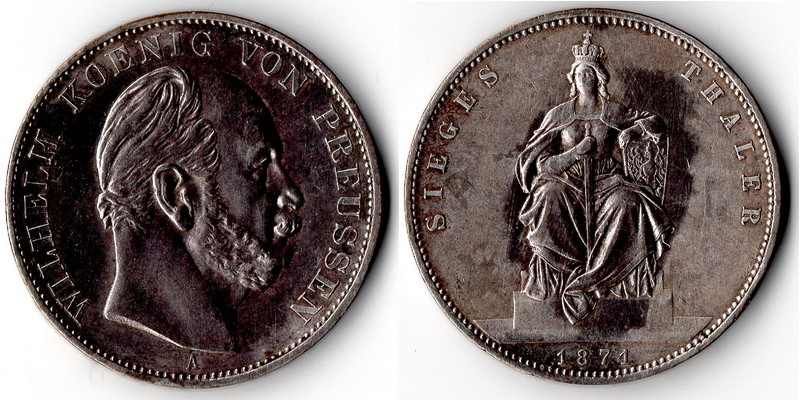  Preussen, Sieges Thaler 1871 A FM-Frankfurt  Feingewicht: 16,66g Silber  sehr schön   