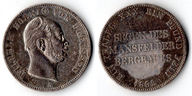  Preussen  Ausbeutevereinstaler 1862 A FM-Frankfurt Feingewicht: 16,65g Silber sehr schön   