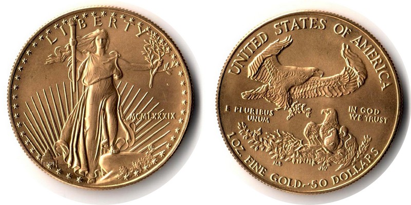 USA MM-Frankfurt  Feingewicht: 31,1g Gold 50 Dollars (Eagle) 1989 stempelglanz