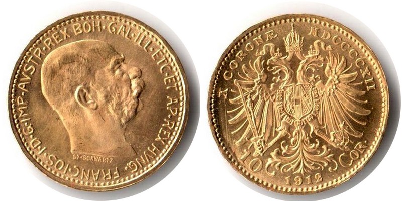Österreich MM-Frankfurt Feingewicht: 3,05g Gold 10 Kronen 1912 sehr schön / vorzüglich