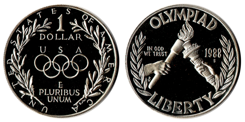  USA.  1 Dollar 1988 S - Olympiade   FM-Frankfurt  Feinsilber: 24,06g   