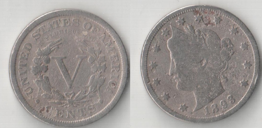  USA 5 Cents Nickel 1893   